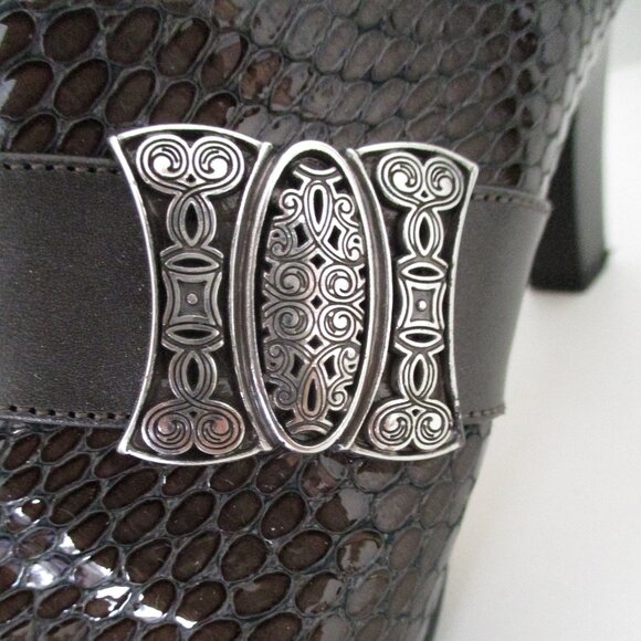 Brighton "Rhyme" Womens Italian Patent Faux Snake Leather Slide w/3" Heel - 7.5M - Picture 7 of 12